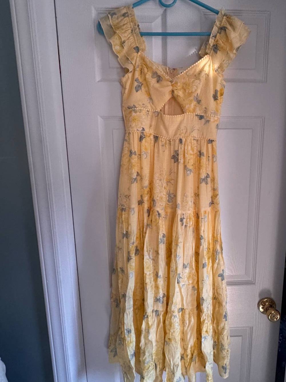 Trixxi Yellow Floral Ruffle-Trim Sundress
